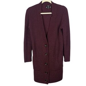 Lord Taylor 424 Fifth Elegant Wool Alpaca Blend Burgundy Long Cardigan Sweater